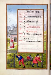 Bomen kappen en takken binden, uit een Getijdenboek, ca. 1500