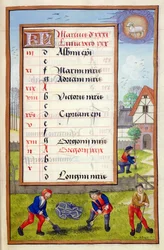 Graven en bomen planten, kalenderpagina voor maart, uit een Getijdenboek, ca. 1500