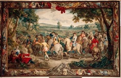 Paleis. Vlaamse wandtapijt. Brussel atelier Judocus De Vos. Ontwerp Lambert De Hondt. De mars. Ca 1715 - 1724.