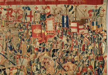 Parochiemuseum van wandtapijten (Museo Parroquial de Tapices de Pastrana). Vlaams wandtapijt. Inname van Arcila. Serie Veroveringen van koning Alfonso I van Portugal.