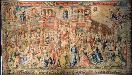 Tapijt dat Voorzichtigheid afbeeldt die aankomt bij het Hof van Goddelijke Wijsheid, uit Brussel