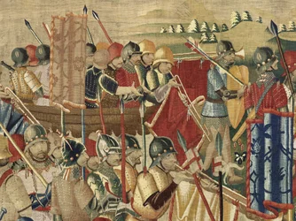 Tapijt met de veroveringen van koning Alfonso V van Portugal (Conquistas de Alfonso V de Portugal), Doornik (detail)