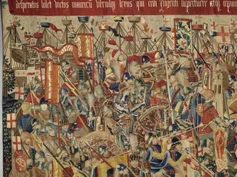 Tapijt met de veroveringen van koning Alfonso V van Portugal (Conquistas de Alfonso V de Portugal), Doornik (detail)