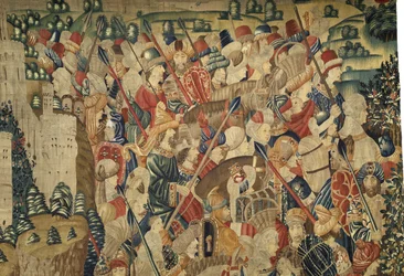Tapijt met de veroveringen van koning Alfonso V van Portugal (Conquistas de Alfonso V de Portugal), Doornik (detail)