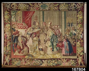 De kroning van Karel V (1500-58), uit Het wandtapijt van Karel V, ca. 1630-40