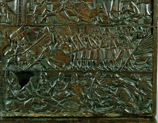 De Kortrijkse Kist met de Vlaamse slaglinie tijdens de Guldensporenslag in Kortrijk in 1302 (detail)