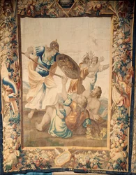 De kathedraal. De kathedraal collectie. Vlaamse wandtapijt. De Geschiedenis van Rome (?). Gesigneerd: “BB D EGGERMANS Ian Le Clerc, D Eggermans”. Brussel. Begin 17e eeuw.
