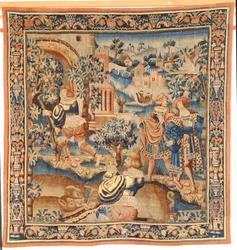 De verloren zoon die naar zijn varkens kijkt, uit een tapisserie serie met de parabel van de Verloren Zoon