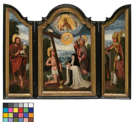 Drieluik met de Heilige Drie-eenheid, een Zuster van het Ziekenhuis en Patroonheilige