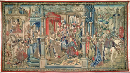 Uria de Hethiet naar Zijn Dood Gestuurd, Wandtapijt van David en Bathseba, ca. 1510-15