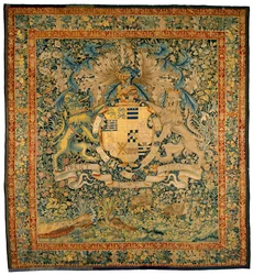 Verdure Wandtapijt Met De Wapens Van Robert Dudley, Graaf Van Leicester, circa 1570-1585
