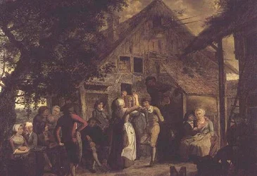 Dorpsbewoners die Feesten buiten een Boerderij