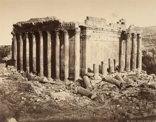 De Tempel van Bacchus, in de archeologische zone van Heliopolis of Baalbek, oude Syrische stad, nu Libanon