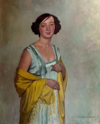 Portret van een dame met een gele sjaal