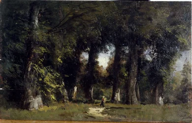 Bosrand (voorzijde), Geanimeerd landschap (achterzijde), tussen 1850 en 1860