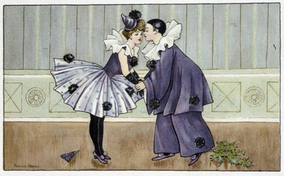 Pierrot en Colombine - getekend door Florence Hardy, begin 20e eeuw