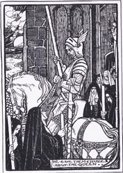 Hij gaf hen de leiding over de koningin (Guinevere) (litho)