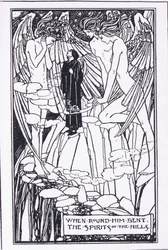 Toen om hem heen de geesten van de heuvels (Guinevere) bogen (litho)