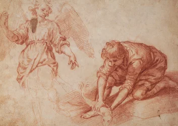 Tobias en de engel (rood krijt)