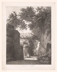 Man met hond, zittend bij het graf van Vergilius Tomba di Virgilio (titel op object)