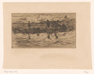 Landschap met twee figuren aan het water