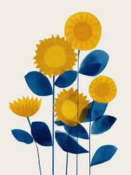 Blauwe en gele zonnebloemen