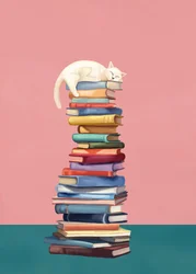 Gezellige kat op kleurrijke boeken