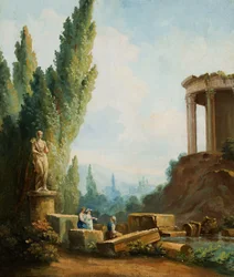 Landschap met de ruïnes van de Tempel van de Sibillen in Tivoli