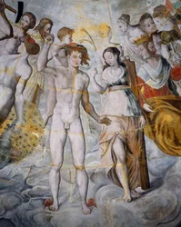 Mercurius, boodschapper van de goden en Psyche, Janus rechts, fresco
