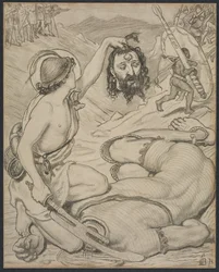 David en Goliath, Cartoon voor Glas-in-loodraam in Jesus College, Cambridge