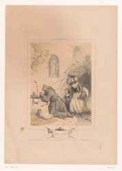 Vrouw en kind bezoeken een heremiet