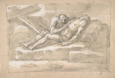 De Dode Christus betreurd door de Magdalena die zijn Zijde Wond vereert