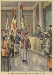 Auguste Gérard, de Franse ambassadeur in China, ontvangen door de keizer