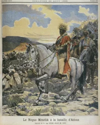 Menelik II (1844-1913) bij de slag bij Adowa, illustratie uit 