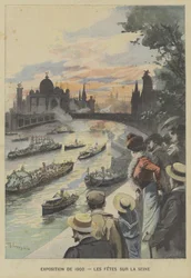 Drijvend carnaval op de rivier de Seine tijdens de Exposition Universelle van 1900 in Parijs