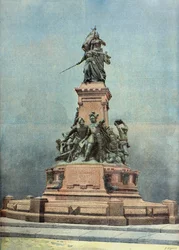 Monument voor de verdediging van Saint Quentin tegen de Spanjaarden in 1557 (Gravure)