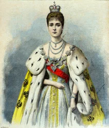 Portret van Alexandra Fjodorovna in kroningsgewaad