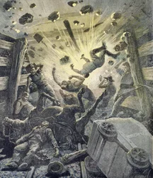 Een gasexplosie, illustratie uit de geïllustreerde bijlage van Le Petit Journal, 2 april 1892