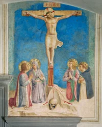 Cella 38: Kruisiging met Maria en heiligen ... (muurschildering)