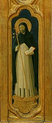 Detail van Santa Trinita Altaarstuk, lijst en pinakels door Lorenzo Monaco (Piero di Giovanni) voltooid rond 1434