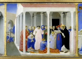 Sint Dominica (1170 - 1221) wekt Napoleone Orsini op, het onderste deel (de predella) van de 