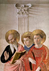 De Madonna der Schaduwen. Detail: Sint-Jan, Sint-Thomas en Sint-Laurentius, ca. 1438-1446