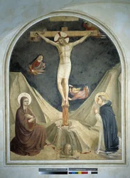 Kruisiging met de Maagd en Sint Dominicus. Fresco van Guido di Pietro