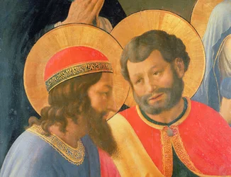 Kruisafneming, detail van twee heiligen, 1436