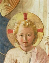 Detail van het Christuskind van de Madonna delle Ombre (fresco)