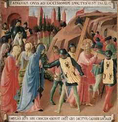 Geschiedenis van het leven van Christus: de beklimming naar Calvarie, het dragen van het kruis