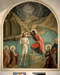 De doop van Christus door Sint Johannes de Doper - fresco door Guido di Pietro