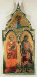 SS. Jerome en Johannes de Doper, zijpaneel van De Madonna en Kind met de Heilige Drie-eenheid Tabernakel, c.1430