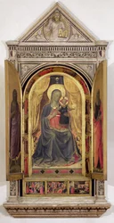 Het Linaiuoli Drieluik (met open luiken): De Maagd en het Kind op de troon met St. Johannes de Doper en St. Marcus, 1433