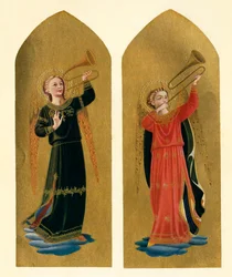Twee engelen met trompetten, 15e eeuw, ca. 1909